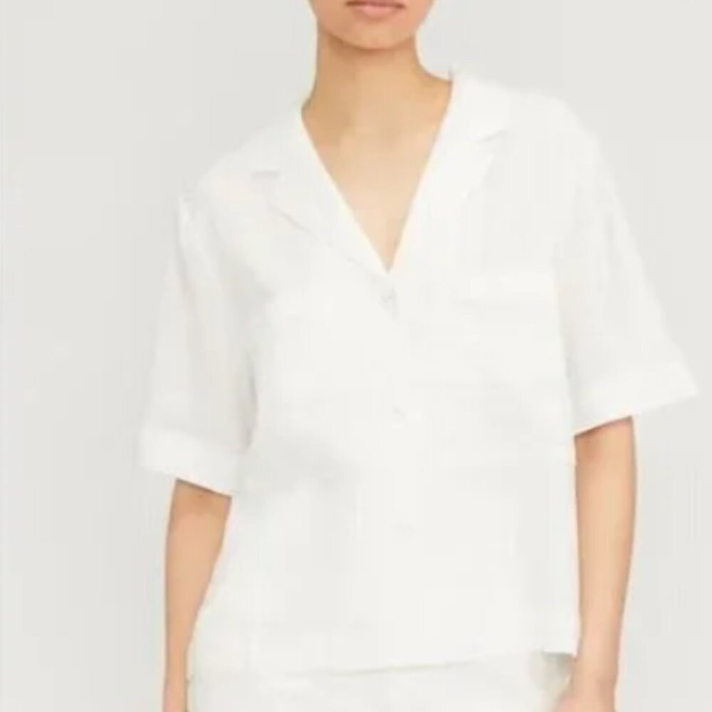 NWT Everlane The Linen Workwear White Short Sleeve Button Down S